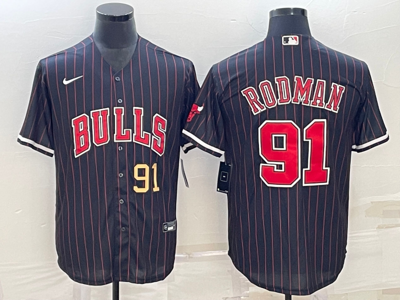 Men Chicago Bulls #91 Rodman Black Stripe Game Nike 2023 NBA Jersey->chicago bulls->NBA Jersey
